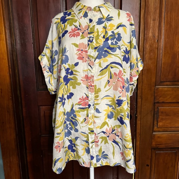 Lauren Ralph Lauren Tops - Lauren Ralph Lauren 100% Linen Relaxed Fit Floral Short Sleeve Shirt Size 3X